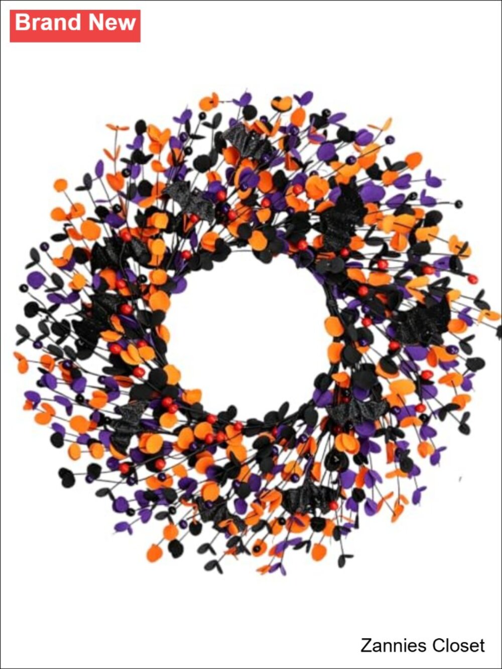 👻 20 Inch Halloween Boxwood Wreath with Bats & Berries Artificial Front Door